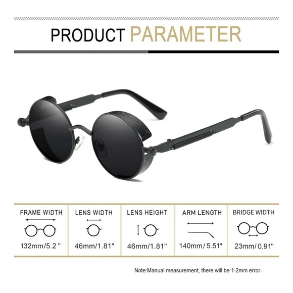 Retro Round Steampunk Black Metallic Sunglasses UV400 for Men & Women Bikercore - Picture 12 of 15